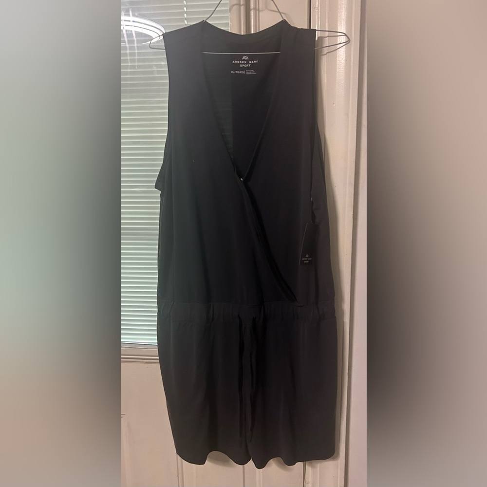 Andrew Marc Black Sleeveless Wrap-Front Midi Dress